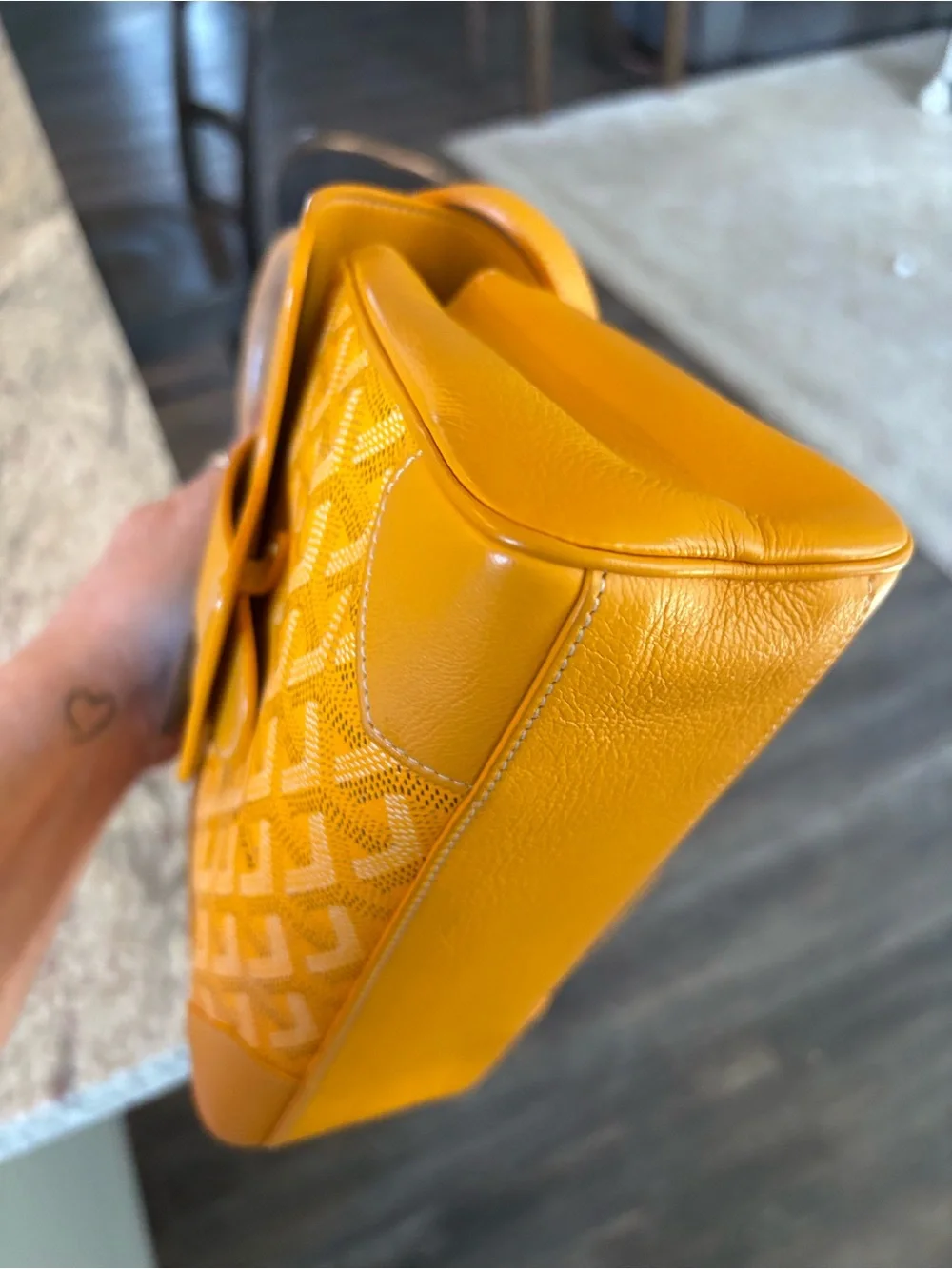 Goyard Mustard Yellow Saigon Mini Satchel with Wood Top Handle